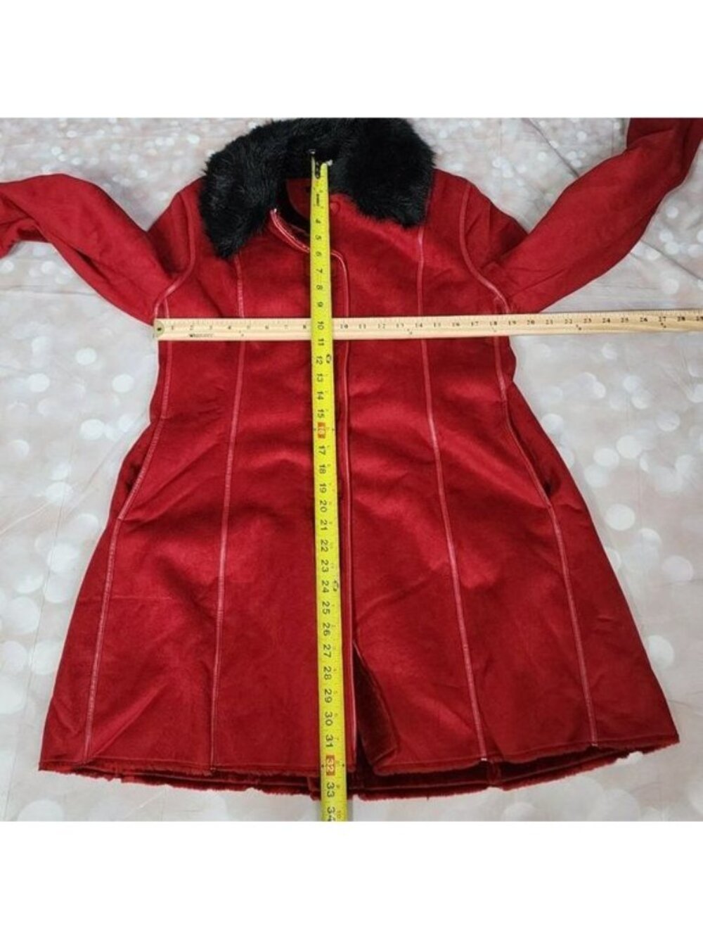 Anne Klein Red Suede Coat With Faux Fur Collar Size Small NWT - Picture 8 of 10